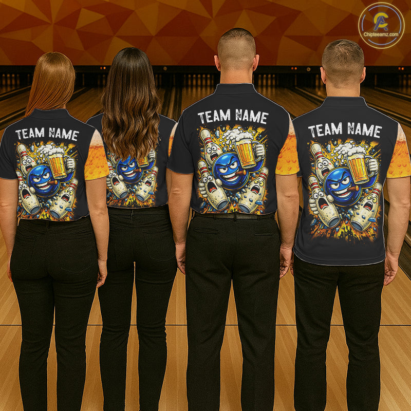 Custom Yellow Funny Beer Bowling Jersey for Men Bowling Uniform Polo & 1/4 Zip Bowling Team Shirts NQS11646