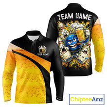 Load image into Gallery viewer, Custom Yellow Funny Beer Bowling Jersey for Men Bowling Uniform Polo &amp; 1/4 Zip Bowling Team Shirts NQS11646