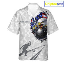 Load image into Gallery viewer, Personalized American Flag Skull Eagle Camo Bowling Team Hawaiian Shirts, Patriotic Bowling Outfits NQS11648