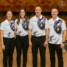 Load image into Gallery viewer, Personalized American Flag Skull Eagle Camo Bowling Team Shirts For Women, Patriotic Bowling Outfits NQS11648
