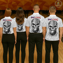 Load image into Gallery viewer, Personalized American Flag Skull Eagle Camo Bowling Team Shirts For Women, Patriotic Bowling Outfits NQS11648