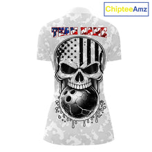 Load image into Gallery viewer, Personalized American Flag Skull Eagle Camo Bowling Team Shirts For Women, Patriotic Bowling Outfits NQS11648