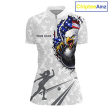 Load image into Gallery viewer, Personalized American Flag Skull Eagle Camo Bowling Team Shirts For Women, Patriotic Bowling Outfits NQS11648