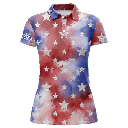 Red, white and blue tie dye Womens golf polo shirts custom team golf shirts ladies, golfing gifts NQS5467