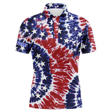 Load image into Gallery viewer, Red, white, and blue American flag tie dye mens golf polo shirts custom patriotic team golf shirts NQS5469