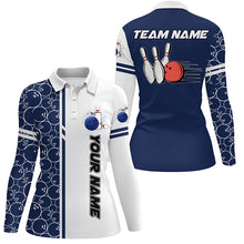 Load image into Gallery viewer, Women bowling polo shirts Custom white and blue camo vintage bowling shirts, women bowling jerseys NQS7467