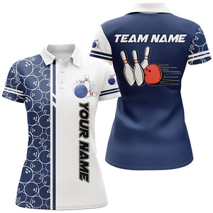 Women bowling polo shirts Custom white and blue camo vintage bowling shirts, women bowling jerseys NQS7467