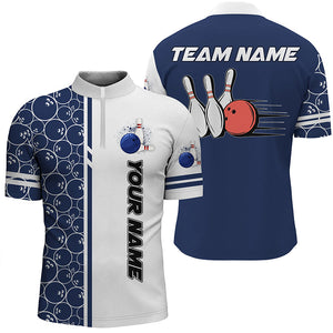 Men's bowling Quarter Zip shirts Custom white & blue camo vintage bowling shirts, men bowling jerseys NQS7467