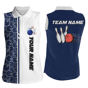 Womens sleeveless polo shirts Custom white and blue camo vintage bowling shirts, ladies bowling jersey NQS7467