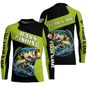 Black Green Bass fishing Custom Long Sleeve Tournament Fishing Shirts, Performance Bass Fishing Jersey NQS7475