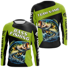 Load image into Gallery viewer, Black Green Bass fishing Custom Long Sleeve Tournament Fishing Shirts, Performance Bass Fishing Jersey NQS7475