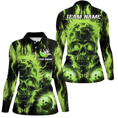Green flame skull Bowling ball Womens bowling shirts custom bowling jerseys, bowl gifts NQS7629