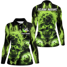 Load image into Gallery viewer, Green flame skull Bowling ball Womens bowling shirts custom bowling jerseys, bowl gifts NQS7629