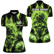 Load image into Gallery viewer, Green flame skull Bowling ball Womens bowling shirts custom bowling jerseys, bowl gifts NQS7629