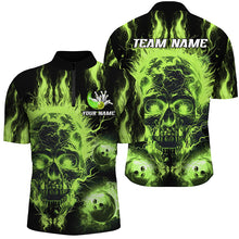 Load image into Gallery viewer, Green flame skull Bowling ball Mens bowling shirts custom bowling jerseys, bowl gifts NQS7629
