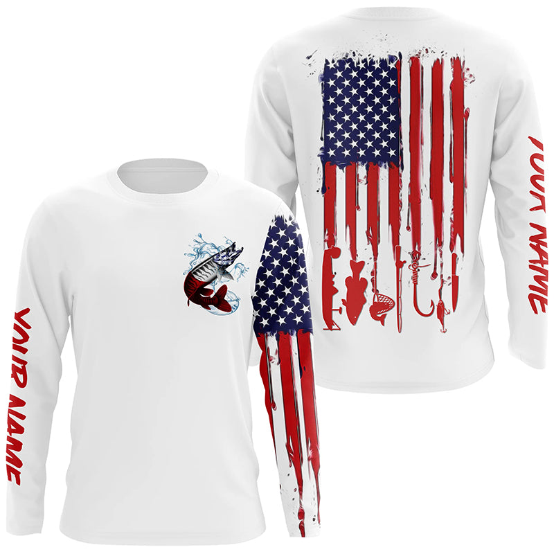 American flag Musky fishing personalized patriotic UV Protection Muskie Fishing Shirt for men, women NQS5741