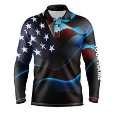 Load image into Gallery viewer, Mens golf polo shirts custom name black American flag patriotic golf shirts for mens golfing gifts NQS5745