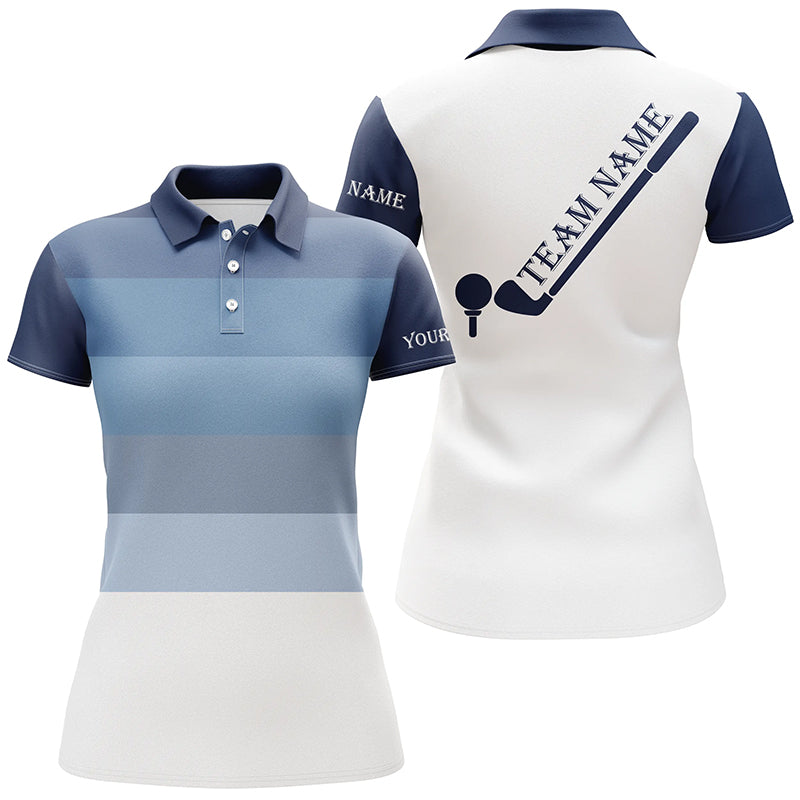 Womens golf polo shirts custom Blue and white team golf attire for women, personalized golf gifts NQS7826