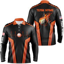 Load image into Gallery viewer, Black and orange Mens golf polo shirt custom Flame golf ball team golf tops for mens NQS7828