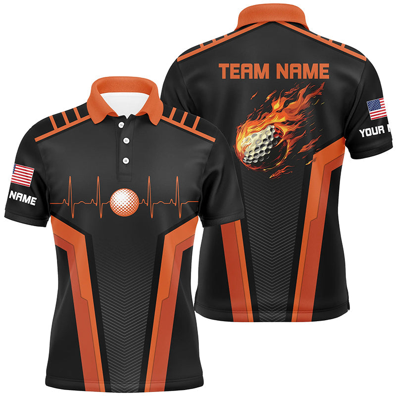 Black and orange Mens golf polo shirt custom Flame golf ball team golf tops for mens NQS7828