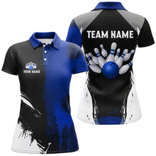 Load image into Gallery viewer, Black and Blue Bowling Polo, Quarter Zip Shirt For Women Custom Bowling Team jersey, gift for bowler NQS8260