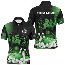 Load image into Gallery viewer, Black and Green Flame Bowling Shirts For Men Custom Bowling Team League Jerseys, Gift For Bowlers NQS8473