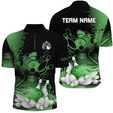 Load image into Gallery viewer, Black and Green Flame Bowling Shirts For Men Custom Bowling Team League Jerseys, Gift For Bowlers NQS8473