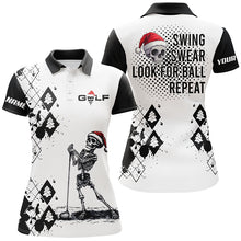 Load image into Gallery viewer, Women golf polo shirts custom black argyle swing swear look for ball repeat Christmas skull shirts NQS6602