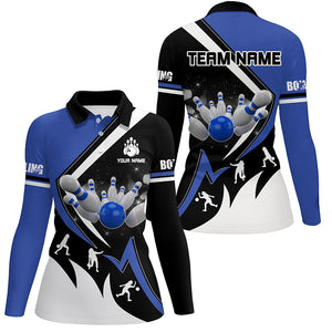 Black, White and Blue Womens Bowling Shirts Custom Bowling Team League Jerseys, Gifts For Bowlers NQS8719