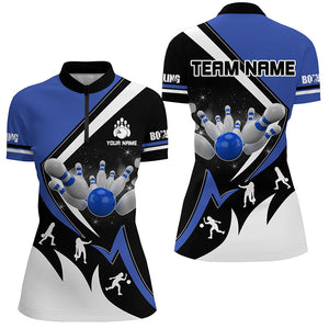 Black, White and Blue Womens Bowling Shirts Custom Bowling Team League Jerseys, Gifts For Bowlers NQS8719