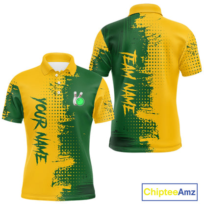 Yellow and Green Bowling Polo, Quarter Zip shirts for Men Custom Bowling Team Jerseys NQS10881
