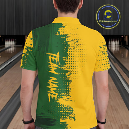 Yellow and Green Bowling Polo, Quarter Zip shirts for Men Custom Bowling Team Jerseys NQS10881