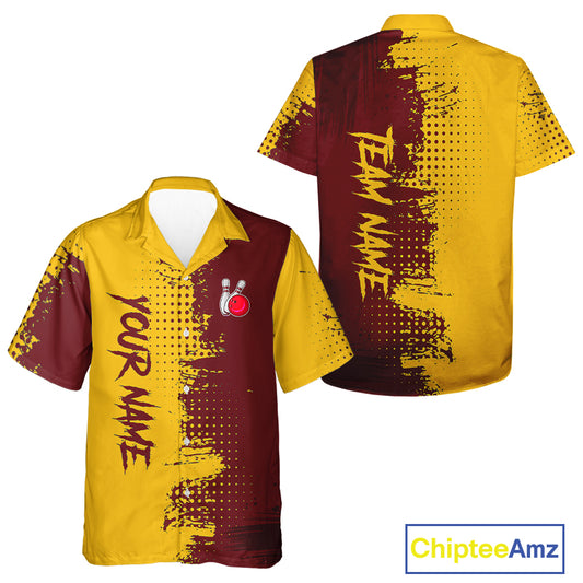 Yellow and Red Bowling Hawaiian Shirt Custom Bowling Team Button Up League Shirts NQS10882