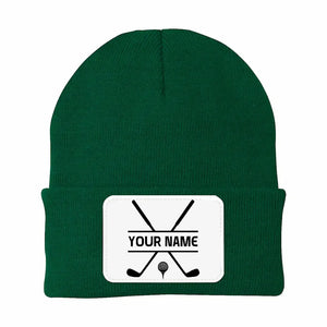Personalized Golf Knit Beanie Hat Custom Winter Rectangle Patch Golf Beanie Hat, unique golf gifts NQS10888