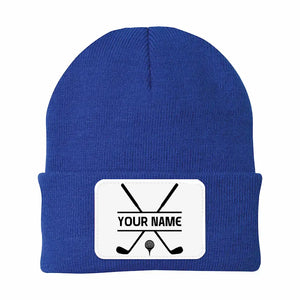 Personalized Golf Knit Beanie Hat Custom Winter Rectangle Patch Golf Beanie Hat, unique golf gifts NQS10888