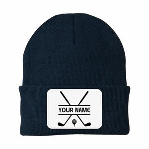 Personalized Golf Knit Beanie Hat Custom Winter Rectangle Patch Golf Beanie Hat, unique golf gifts NQS10888