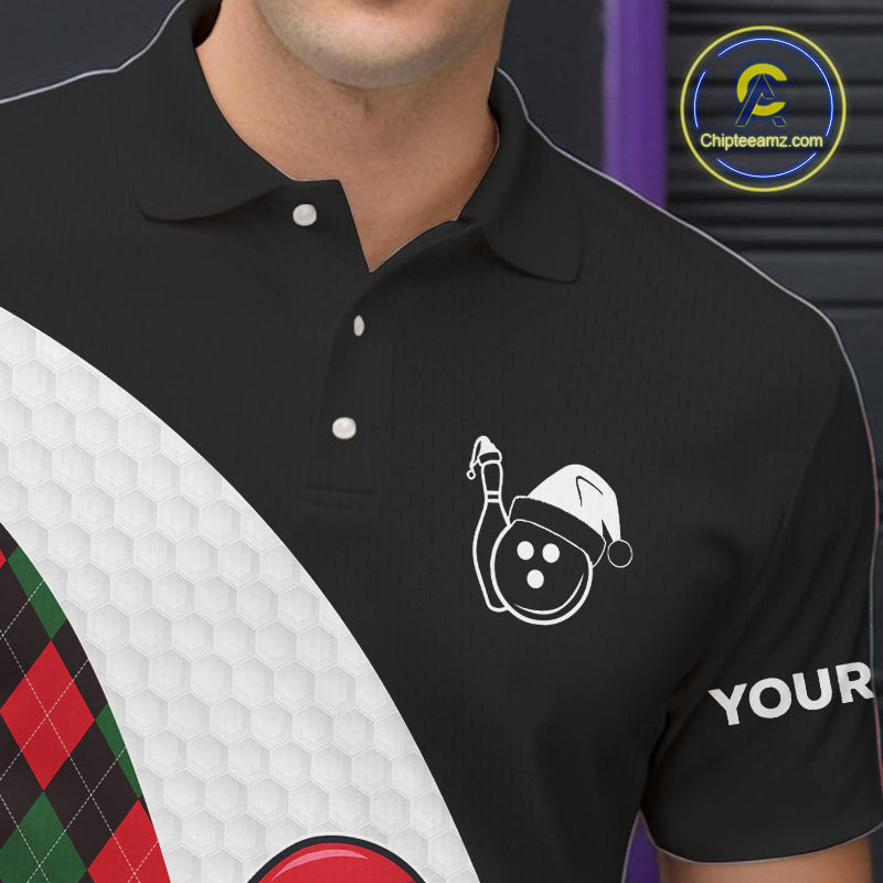 Funny Santa Christmas Bowling Shirts For Men green and red argyle pattern Custom Team Bowling outfit NQS11054