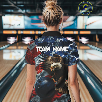 American Flag Eagle Lightning Thunder Bowling Shirts For Women Custom Patriotic Bowling Team Jerseys NQS11059