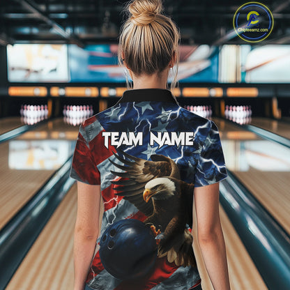 American Flag Eagle Lightning Thunder Bowling Shirts For Women Custom Patriotic Bowling Team Jerseys NQS11059
