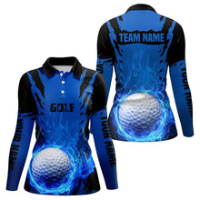 Load image into Gallery viewer, Black and Blue Flame Golf Ball Womens Golf Polo Shirts custom team ladies golf tops golf gifts for her NQS9179