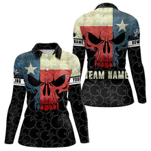 Load image into Gallery viewer, Vintage Texas Flag Skull Black Bowling Camo retro Bowling shirts for Women custom Bowling team jerseys NQS9535