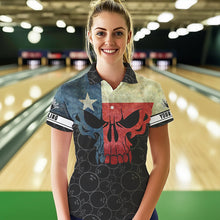 Load image into Gallery viewer, Vintage Texas Flag Skull Black Bowling Camo retro Bowling shirts for Women custom Bowling team jerseys NQS9535