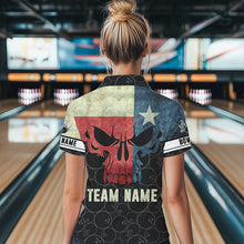Load image into Gallery viewer, Vintage Texas Flag Skull Black Bowling Camo retro Bowling shirts for Women custom Bowling team jerseys NQS9535