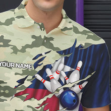 Load image into Gallery viewer, Texas Flag Green Camo Bowling Polo, Quarter Zip shirts for Men custom Texas Bowling Team Jerseys NQS9536