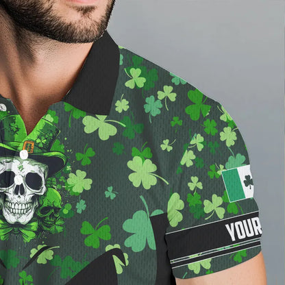 Personalized Green shamrock pattern Skull Men golf polo shirts Custom St Patrick day mens golf tops NQS9542