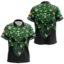Load image into Gallery viewer, Personalized Green shamrock pattern Skull Kid golf polo shirts Custom St Patrick day golf tops for Kid NQS9542