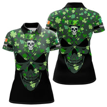 Load image into Gallery viewer, Personalized Green shamrock pattern Skull Women golf polo shirt Custom St Patrick day ladies golf tops NQS9542
