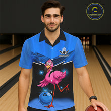 Load image into Gallery viewer, Funny Pink Flamingo Bowling Hawaiian Shirt Custom Flamingo Team bowling button-up shirt | Blue NQS11653