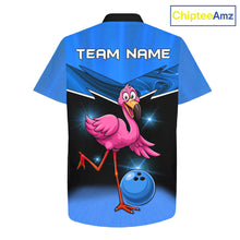 Load image into Gallery viewer, Funny Pink Flamingo Bowling Hawaiian Shirt Custom Flamingo Team bowling button-up shirt | Blue NQS11653
