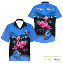 Load image into Gallery viewer, Funny Pink Flamingo Bowling Hawaiian Shirt Custom Flamingo Team bowling button-up shirt | Blue NQS11653
